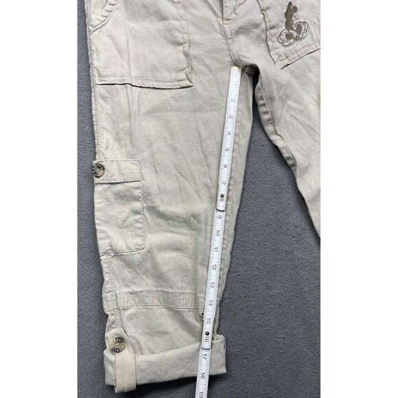 Disney Parks Mickey Mouse Linen Pants Women’s 4 Capri Tan Convertible Roll Up - Picture 11 of 16